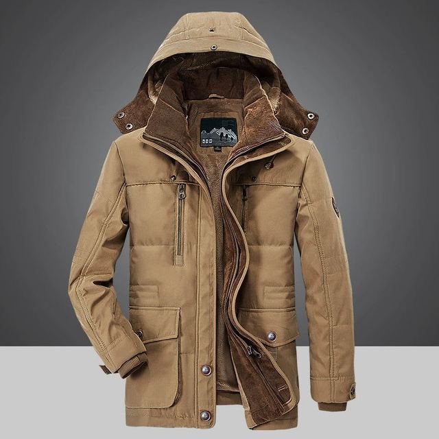 Men's insulated hooded jacket featuring a stylish design with a warm inner lining and multiple functional pockets, ideal for winter wear and outdoor adventures.