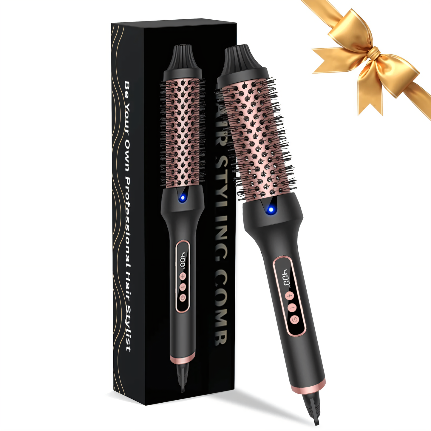 Brosse chauffée chauffée professionnelle - brosse chaude rond thermique pour boucles volumineuses et style sans frisottis | Chauffage anti-calcule et rapide