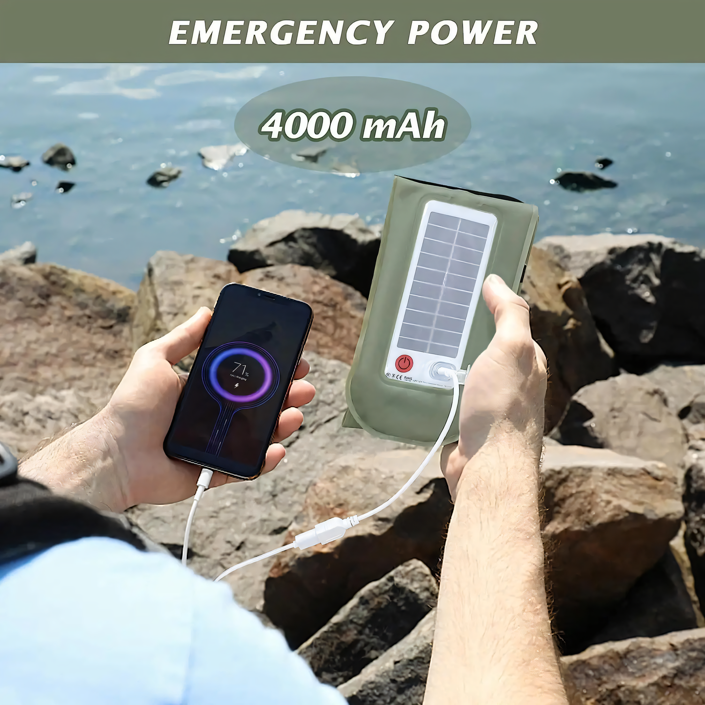 Lumière de camping solaire portable - IPX7 imperméable, gonflable et pliable, batterie de 2000mAh pour la tente, la piscine et la fête (60-86 cm)