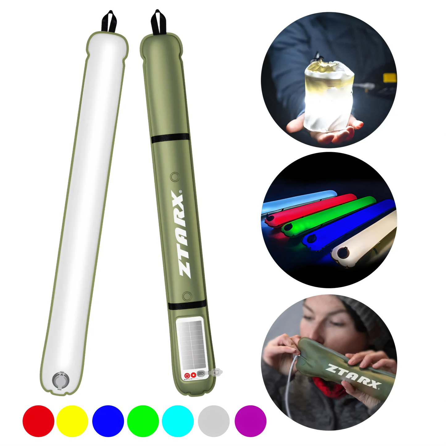 Lumière de camping solaire portable - IPX7 imperméable, gonflable et pliable, batterie de 2000mAh pour la tente, la piscine et la fête (60-86 cm)