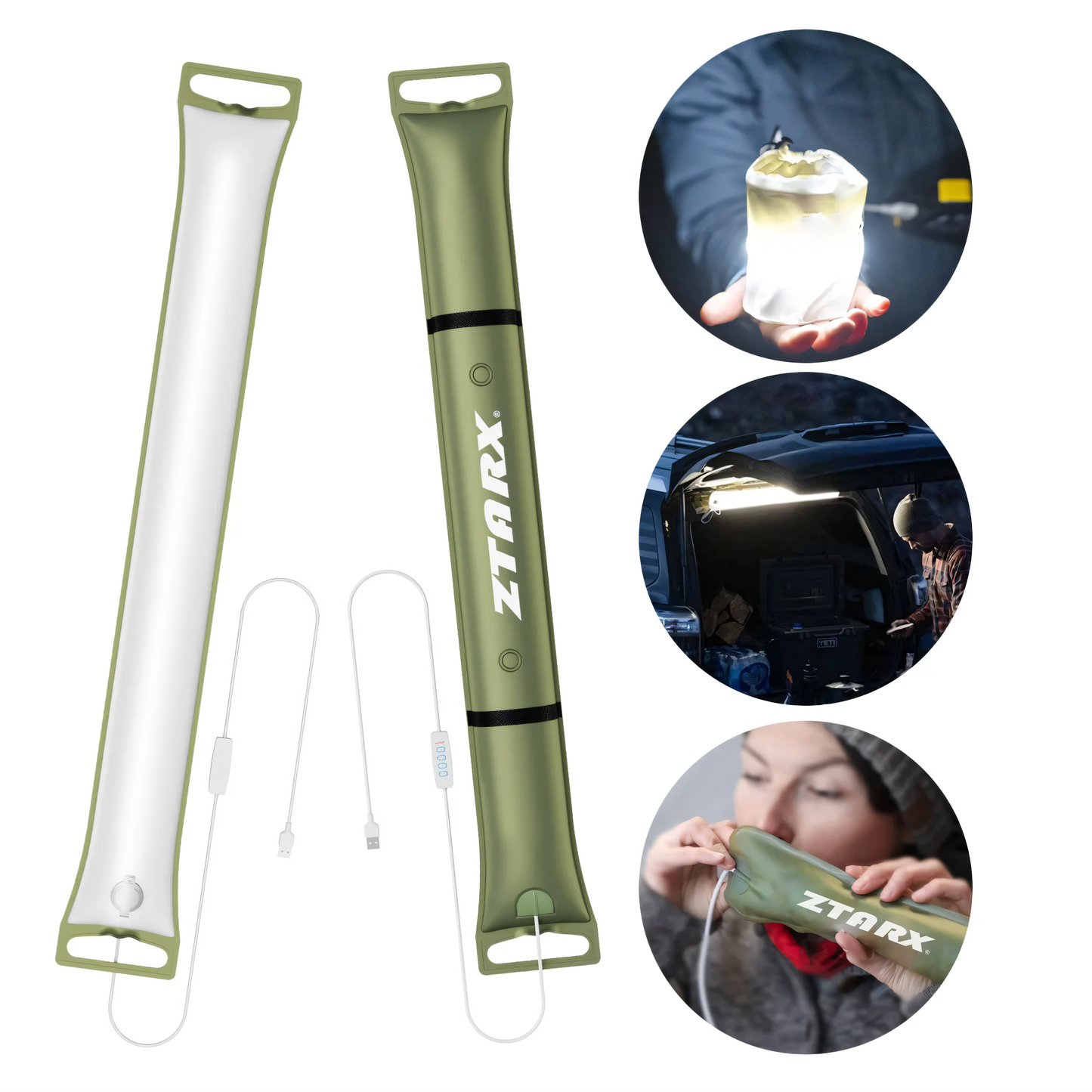 Lumière de camping solaire portable - IPX7 imperméable, gonflable et pliable, batterie de 2000mAh pour la tente, la piscine et la fête (60-86 cm)