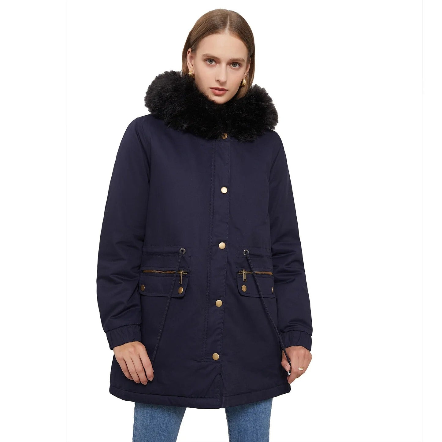 Veste d'hiver rembourrée en velours à capuchon long