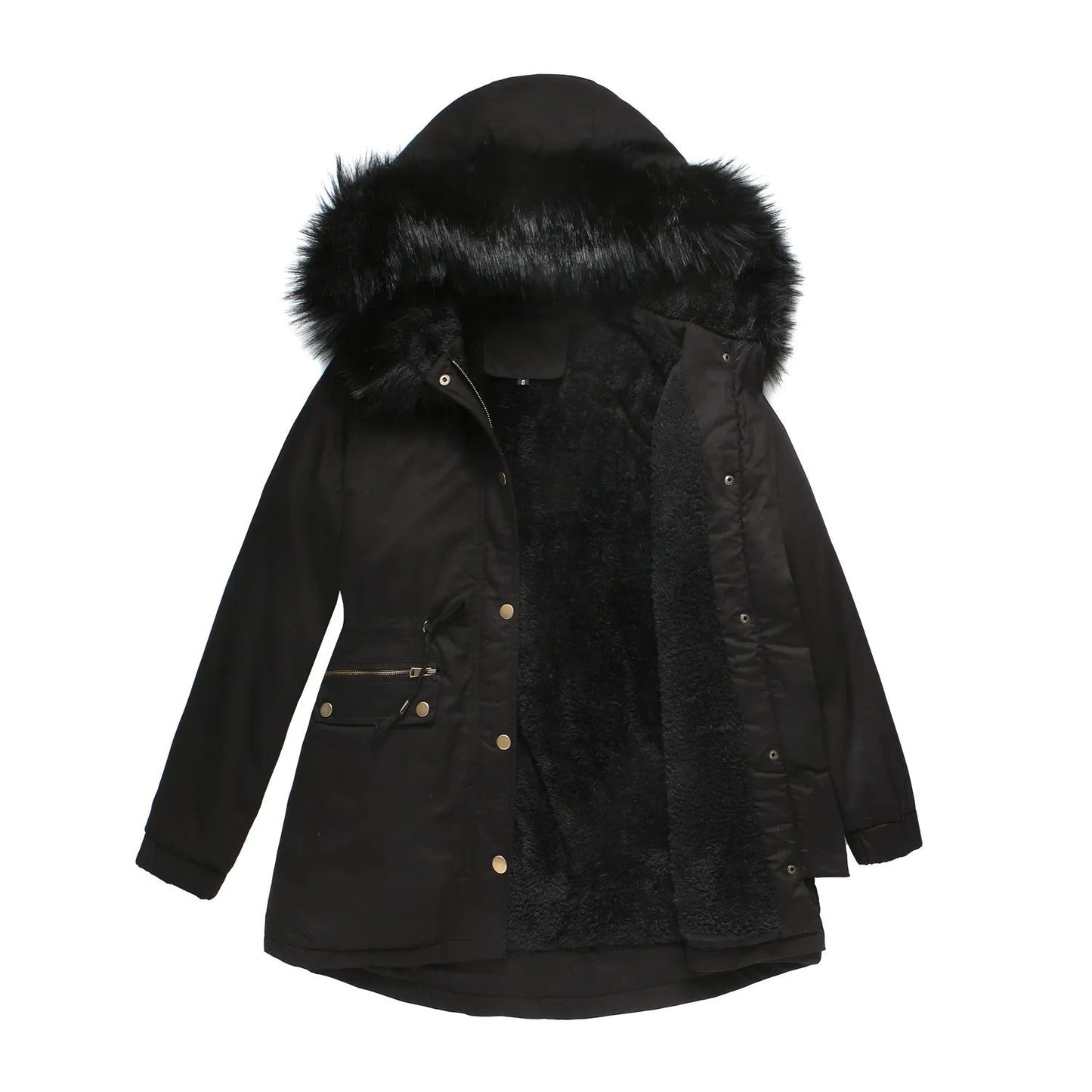 Veste d'hiver rembourrée en velours à capuchon long