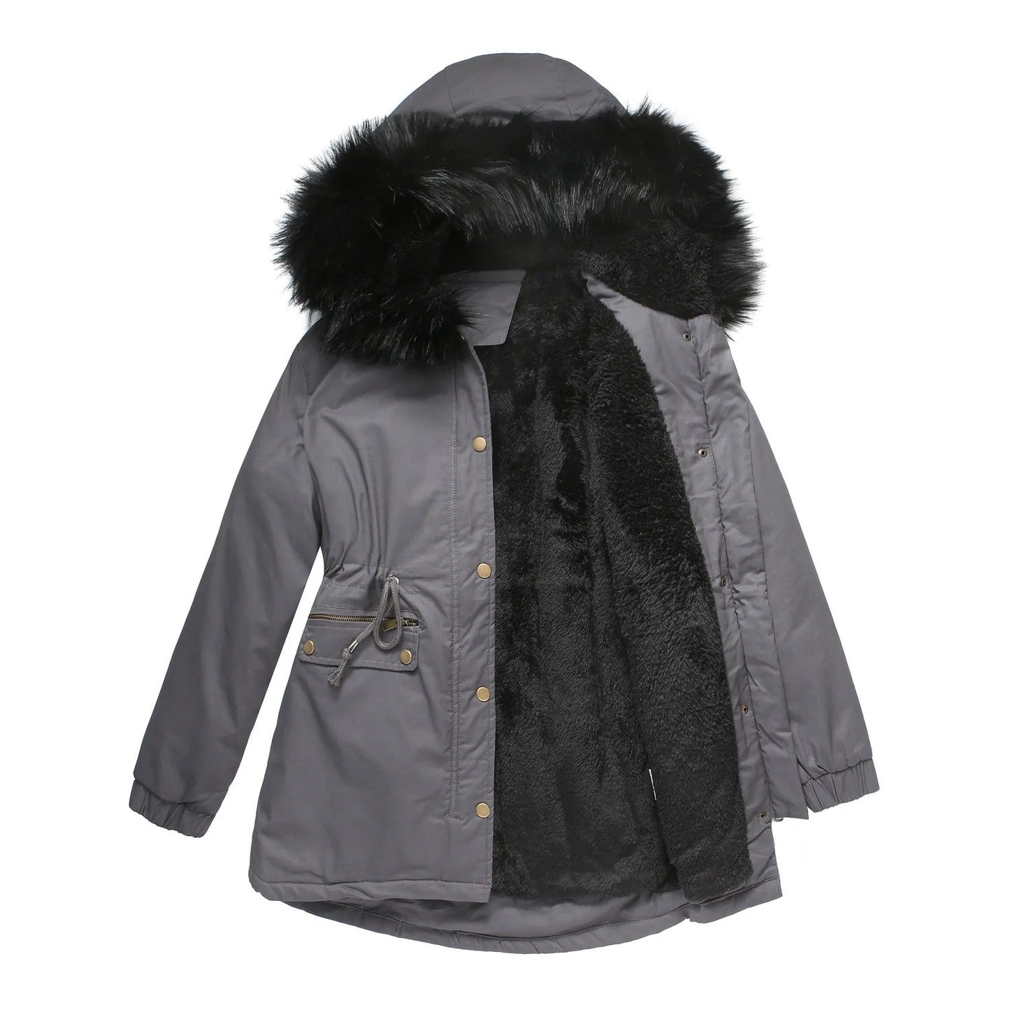 Veste d'hiver rembourrée en velours à capuchon long