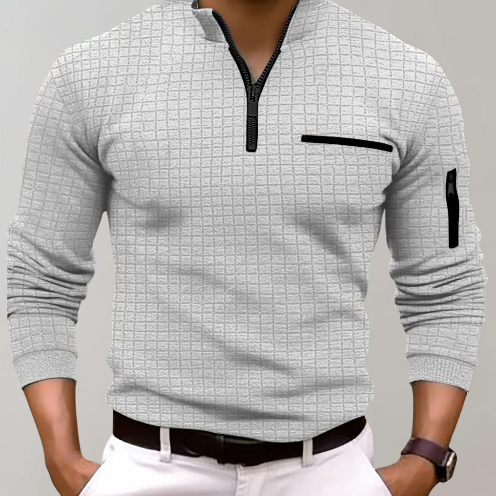 Men's stylish knit shirt with a versatile design featuring a modern zipper detail and functional pockets, ideal for both casual and semi-formal occasions.