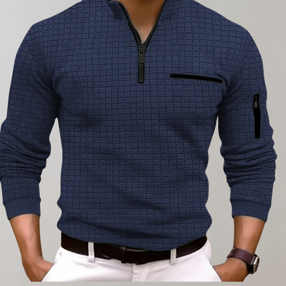 Men's stylish knit shirt with a versatile design featuring a modern zipper detail and functional pockets, ideal for both casual and semi-formal occasions.