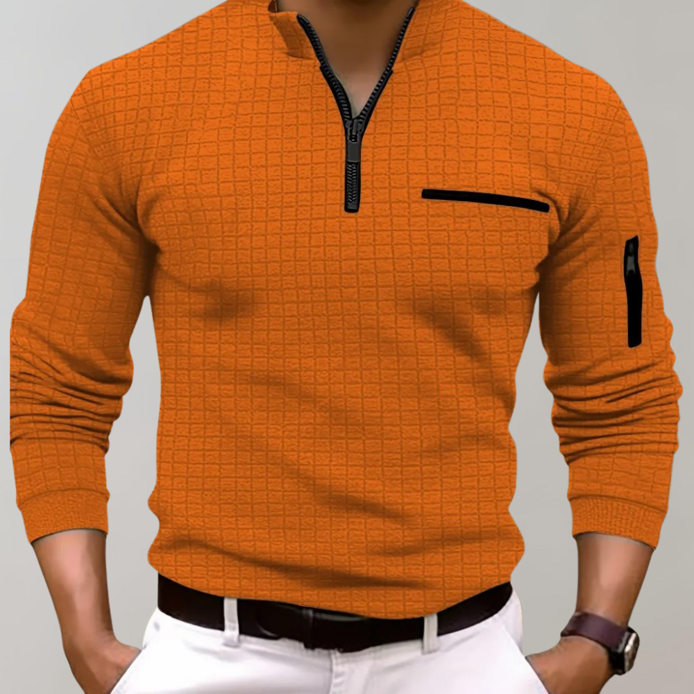Men's stylish knit shirt with a versatile design featuring a modern zipper detail and functional pockets, ideal for both casual and semi-formal occasions.