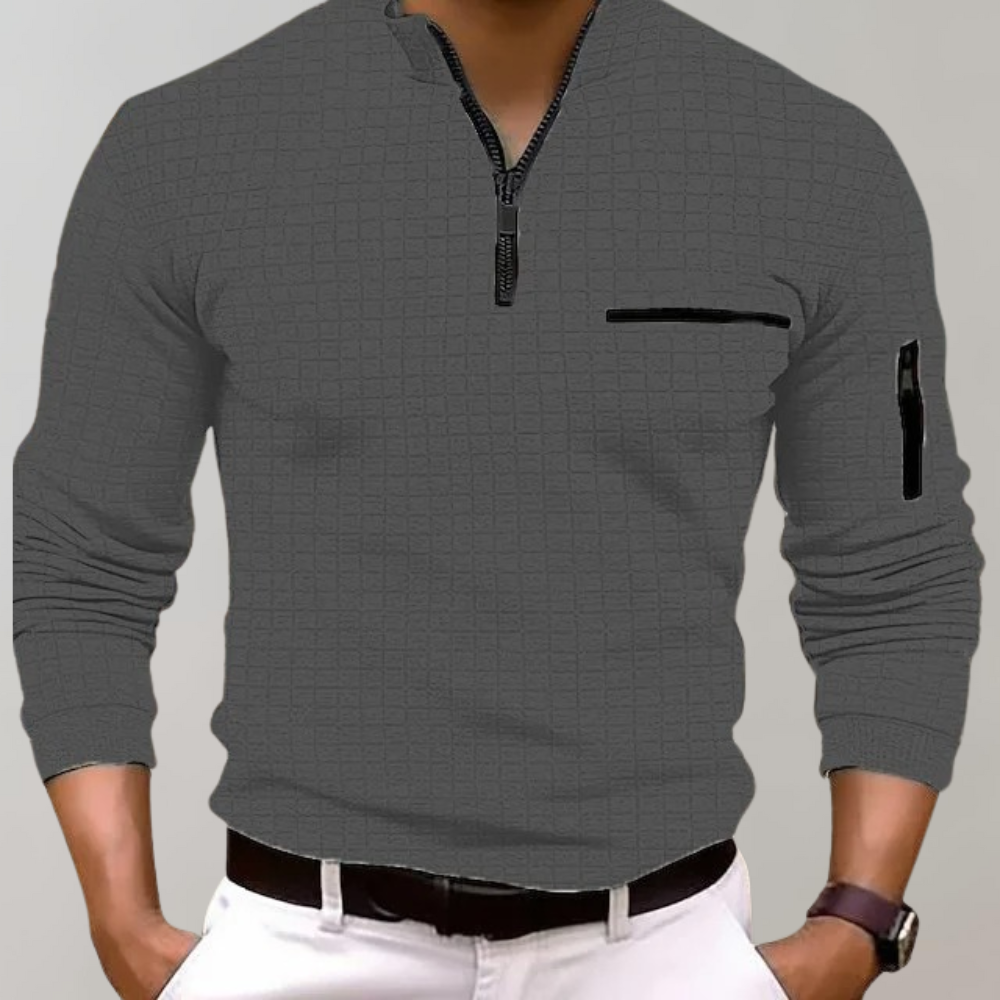 Men's stylish knit shirt with a versatile design featuring a modern zipper detail and functional pockets, ideal for both casual and semi-formal occasions.