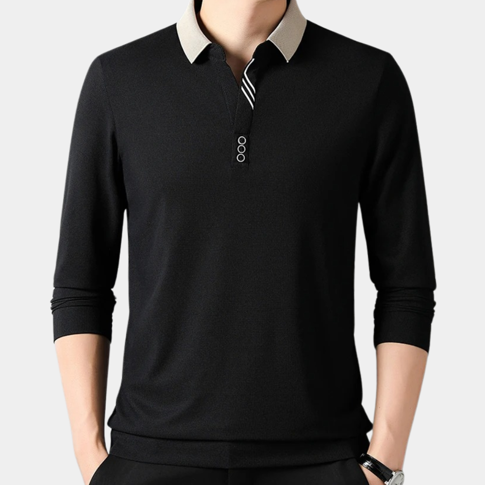 Men's classic polo shirt featuring a modern design with a sleek collar and button details, perfect for casual or semi-formal occasions.
