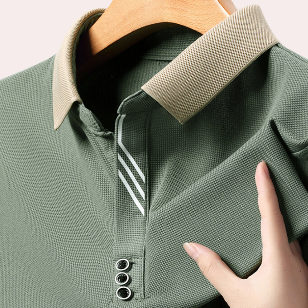 Men's classic polo shirt featuring a modern design with a sleek collar and button details, perfect for casual or semi-formal occasions.