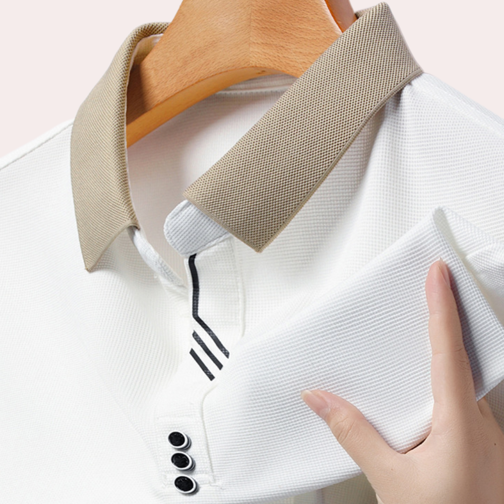 Men's classic polo shirt featuring a modern design with a sleek collar and button details, perfect for casual or semi-formal occasions.