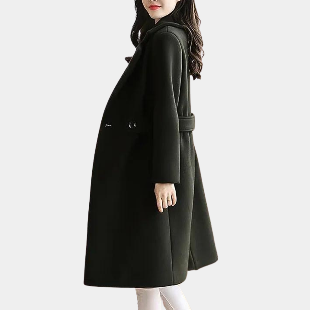 Women's elegant overcoat with a timeless design, featuring a flattering fit, button details, and functional pockets for a sophisticated look.