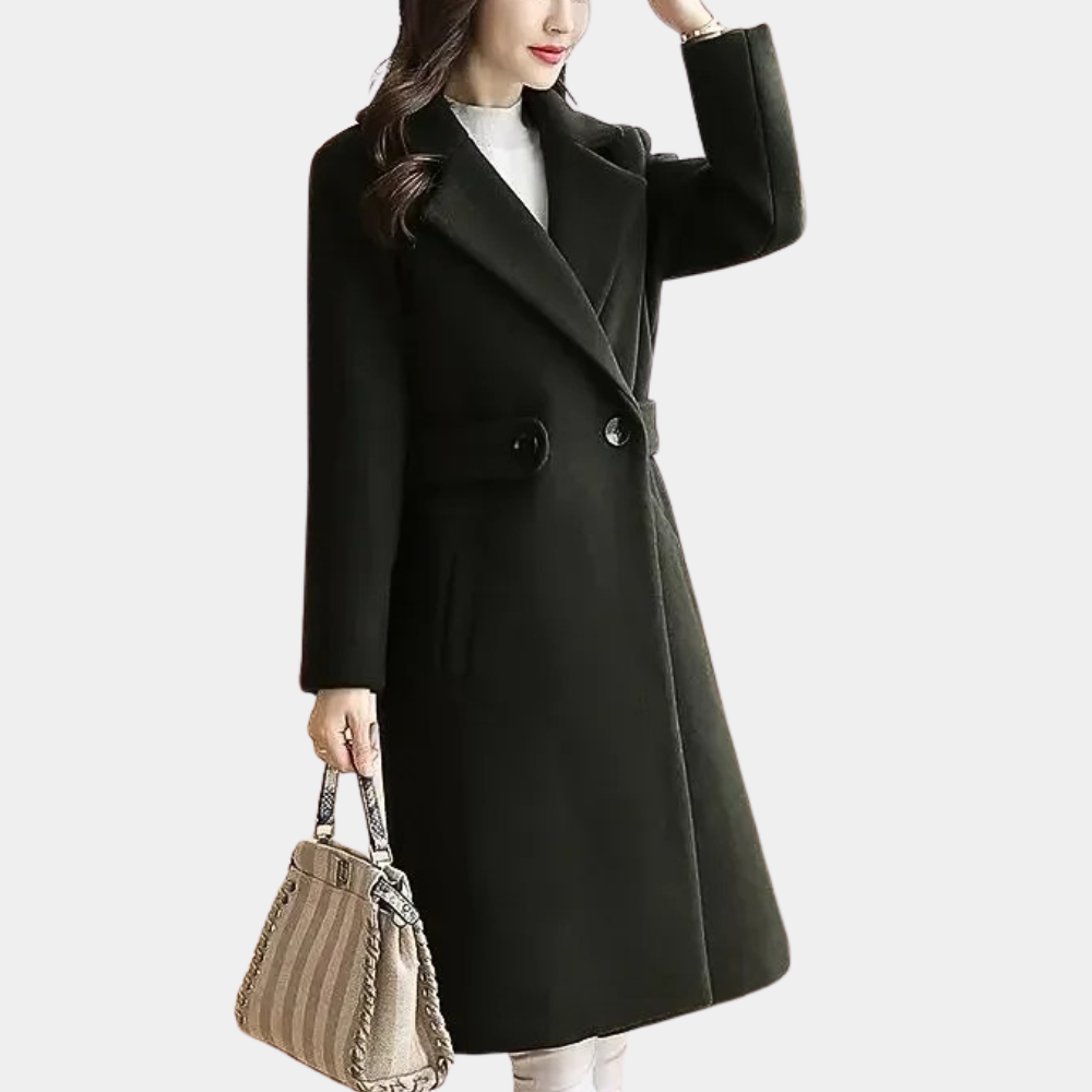 Women's elegant overcoat with a timeless design, featuring a flattering fit, button details, and functional pockets for a sophisticated look.