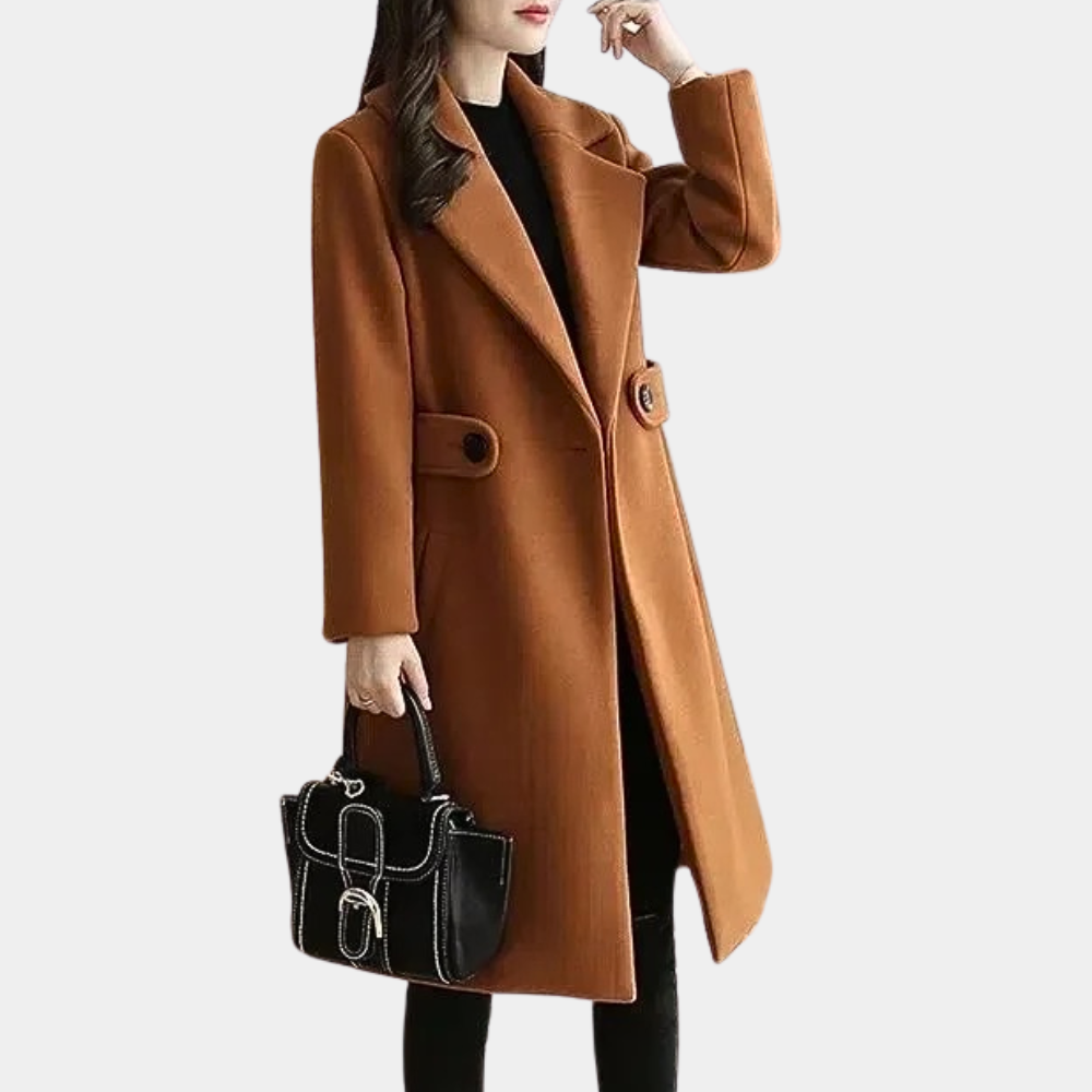 Women's elegant overcoat with a timeless design, featuring a flattering fit, button details, and functional pockets for a sophisticated look.