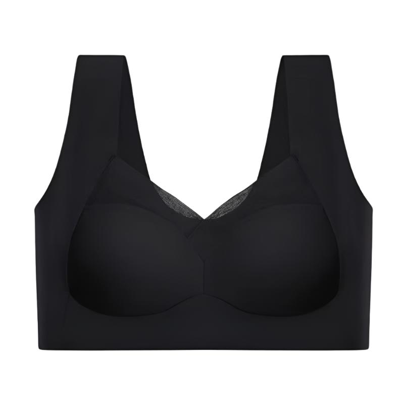 Close-up view of a women's seamless bra with wide straps and supportive design, highlighting its smooth and comfortable fit.