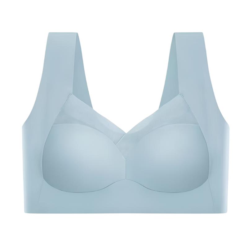Close-up view of a women's seamless bra with wide straps and supportive design, highlighting its smooth and comfortable fit.