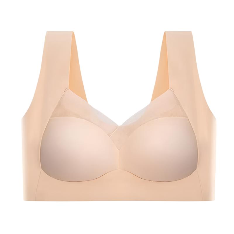 Close-up view of a women's seamless bra with wide straps and supportive design, highlighting its smooth and comfortable fit.