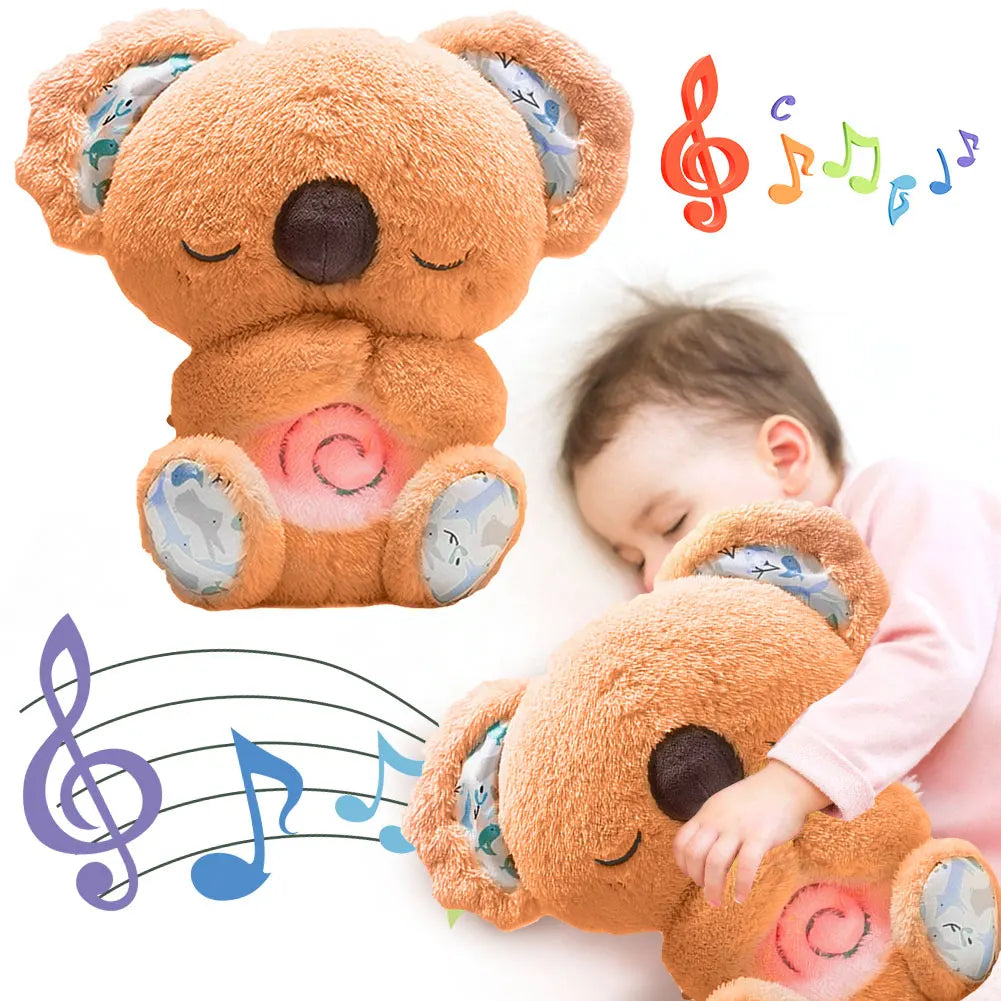 A cuddly musical plush toy with a soothing design, featuring gentle melodies and a soft, huggable texture, perfect for comforting babies during naptime or playtime.
