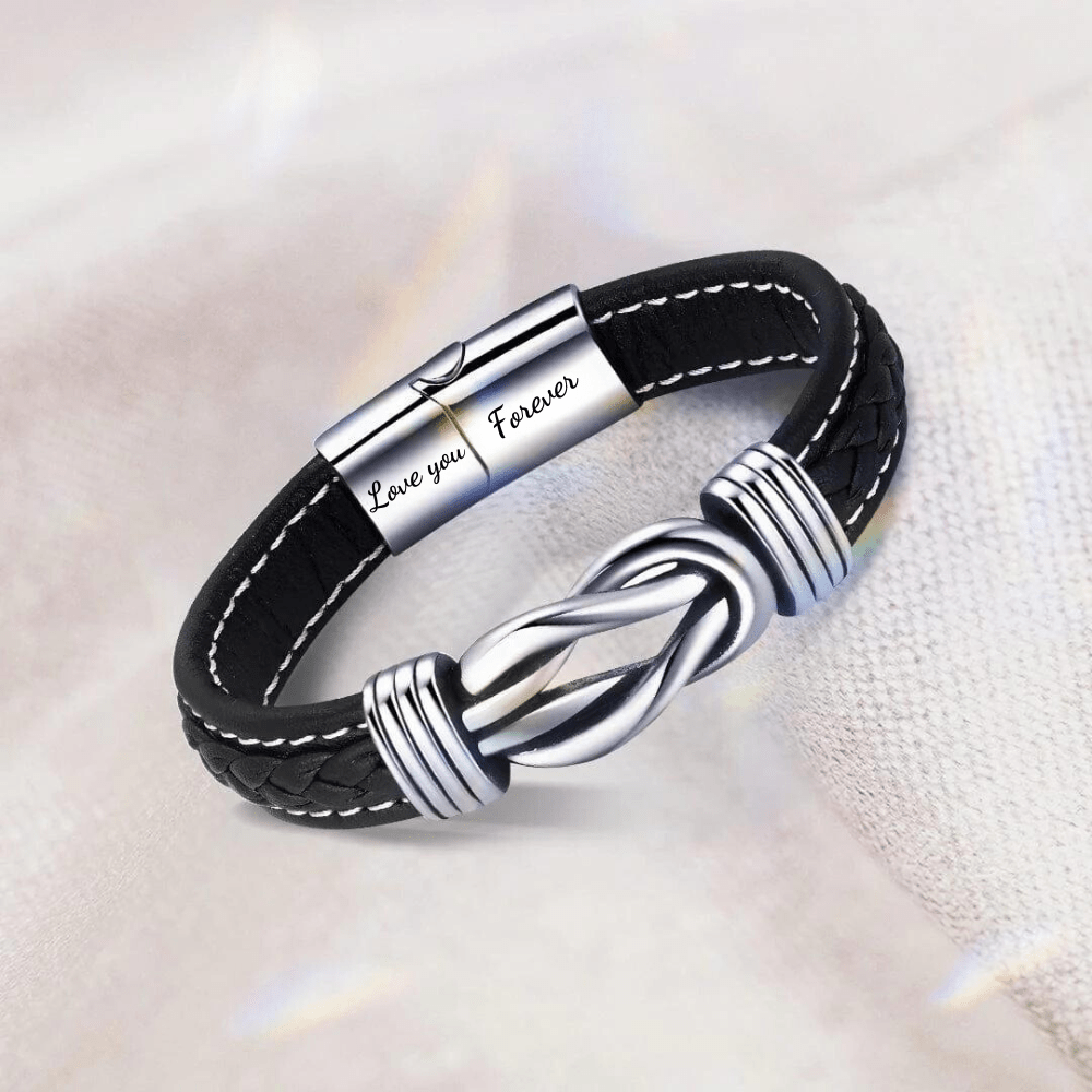 Men's braided rope bracelet with a bold and intricate design, worn on the wrist to showcase its stylish and modern appeal.
