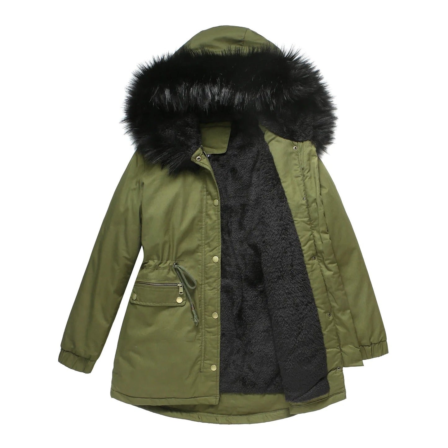 Veste d'hiver rembourrée en velours à capuchon long
