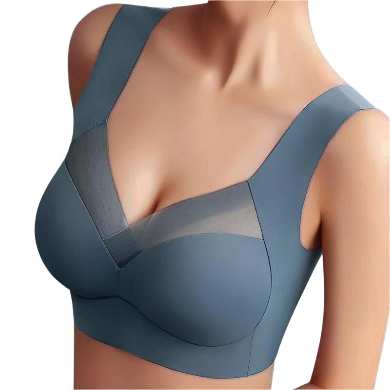 Close-up view of a women's seamless bra with wide straps and supportive design, highlighting its smooth and comfortable fit.