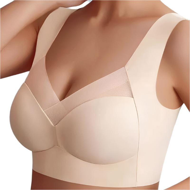 Close-up view of a women's seamless bra with wide straps and supportive design, highlighting its smooth and comfortable fit.