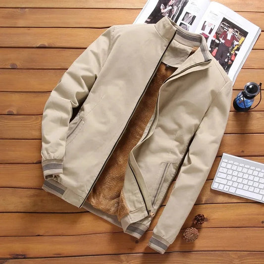 Men's Casual Fleeced Bomber Jacket for Autumn & Winter