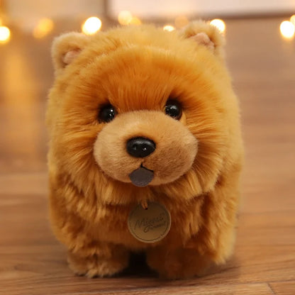 A plush dog toy with a realistic design, featuring lifelike details and a soft, huggable texture, perfect for cuddling, playtime, or as a decorative piece for dog lovers.