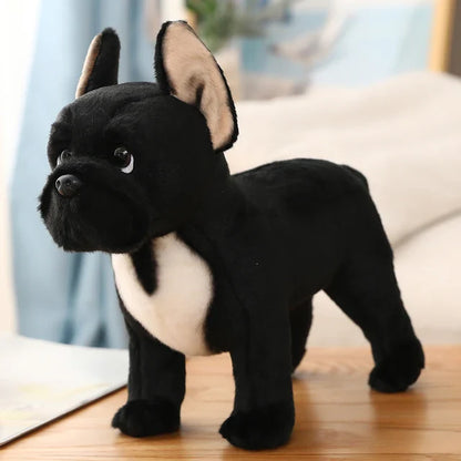 A plush dog toy with a realistic design, featuring lifelike details and a soft, huggable texture, perfect for cuddling, playtime, or as a decorative piece for dog lovers.