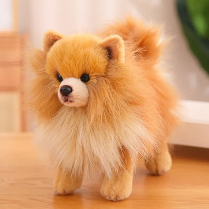 A plush dog toy with a realistic design, featuring lifelike details and a soft, huggable texture, perfect for cuddling, playtime, or as a decorative piece for dog lovers.