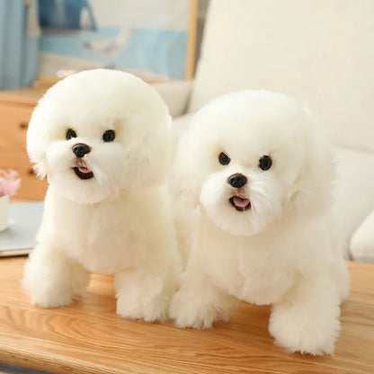 A plush dog toy with a realistic design, featuring lifelike details and a soft, huggable texture, perfect for cuddling, playtime, or as a decorative piece for dog lovers.