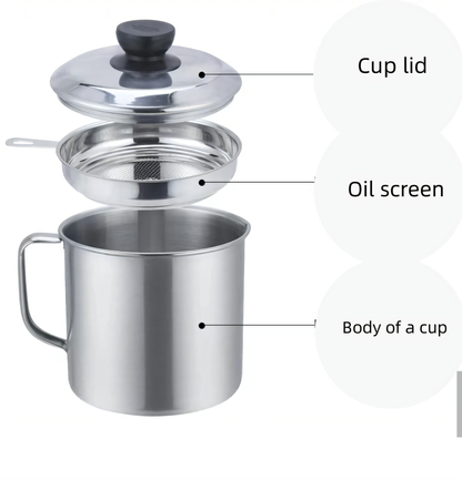 Bacon Grease Container with Strainer – Stainless Steel Oil Storage Can for Cooking & Frying | Kitchen Fat Separator & Grease Keeper