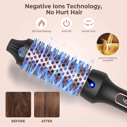 Brosse chauffée chauffée professionnelle - brosse chaude rond thermique pour boucles volumineuses et style sans frisottis | Chauffage anti-calcule et rapide