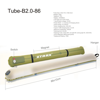 Lumière de camping solaire portable - IPX7 imperméable, gonflable et pliable, batterie de 2000mAh pour la tente, la piscine et la fête (60-86 cm)