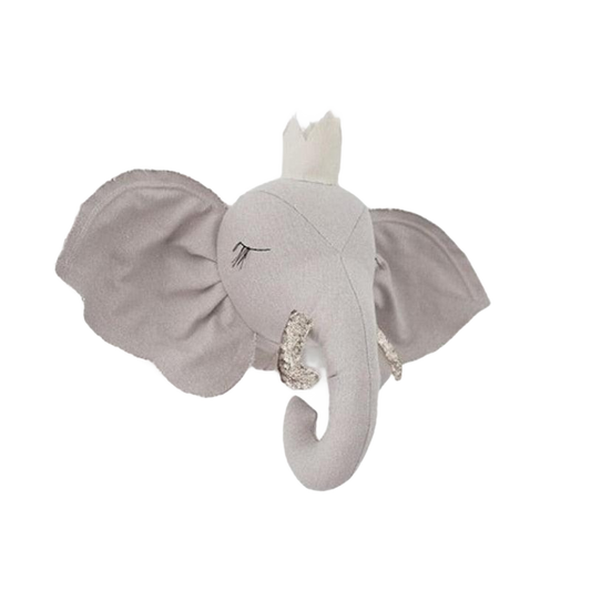 A decorative elephant wall hanging with an elegant design, featuring detailed craftsmanship and a whimsical touch, perfect for nurseries, kids' rooms, or as unique home decor.