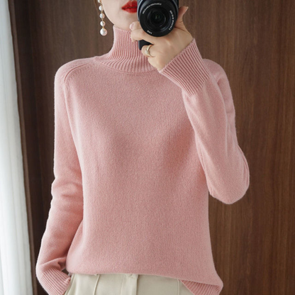 A women's turtleneck sweater featuring an elegant style and sleek design, perfect for casual wear or layering for a sophisticated look.