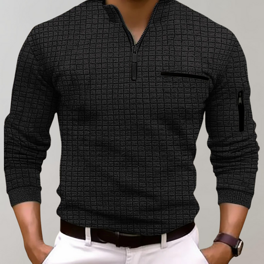 Men's stylish knit shirt with a versatile design featuring a modern zipper detail and functional pockets, ideal for both casual and semi-formal occasions.