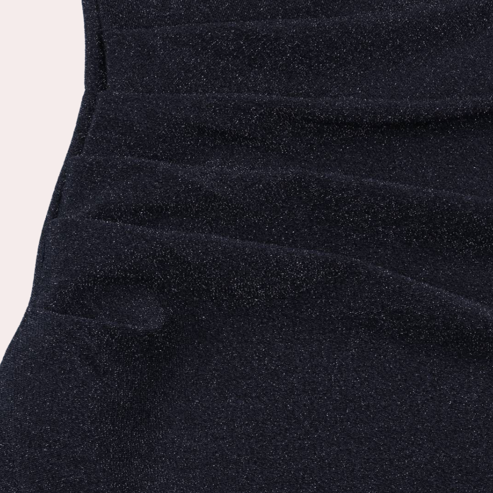 Elegant off-shoulder ruched dress with a stylish slit design, showcasing a sophisticated and flattering silhouette.