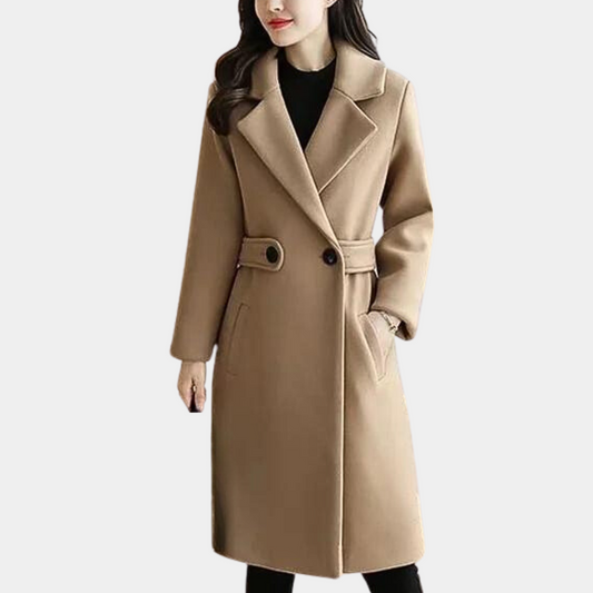 Women's elegant overcoat with a timeless design, featuring a flattering fit, button details, and functional pockets for a sophisticated look.