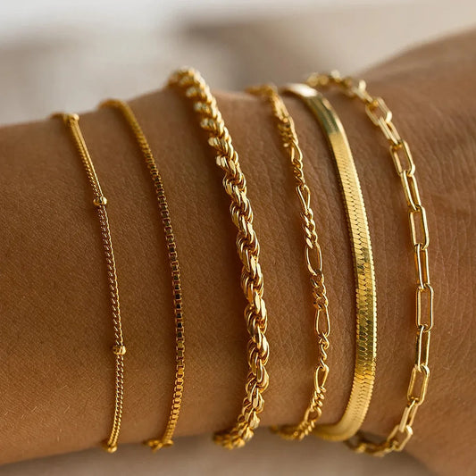 Elegant bracelet set featuring multiple intricate designs, showcased on a wrist for a timeless and sophisticated look.