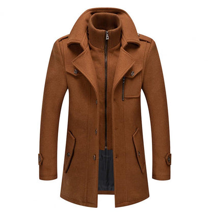A men's tailored overcoat featuring a modern design with structured details, a sleek fit, and practical pockets, perfect for formal occasions or adding sophistication to everyday wear.