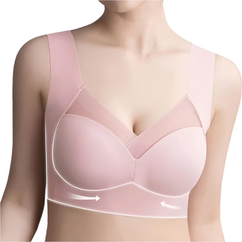 Close-up view of a women's seamless bra with wide straps and supportive design, highlighting its smooth and comfortable fit.