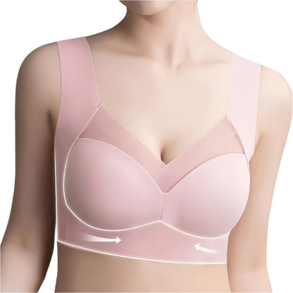 Close-up view of a women's seamless bra with wide straps and supportive design, highlighting its smooth and comfortable fit.