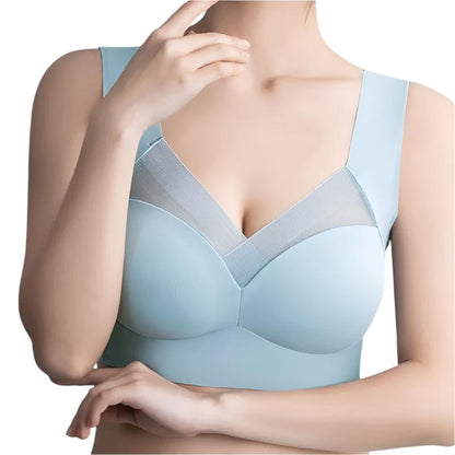 Close-up view of a women's seamless bra with wide straps and supportive design, highlighting its smooth and comfortable fit.