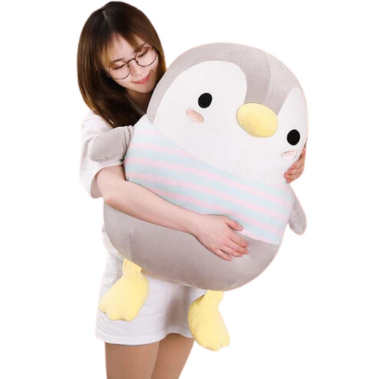 A large plush penguin toy with a soft, huggable design, perfect for cuddling or as a playful companion for all ages. Ideal for gifting or adding charm to any room.