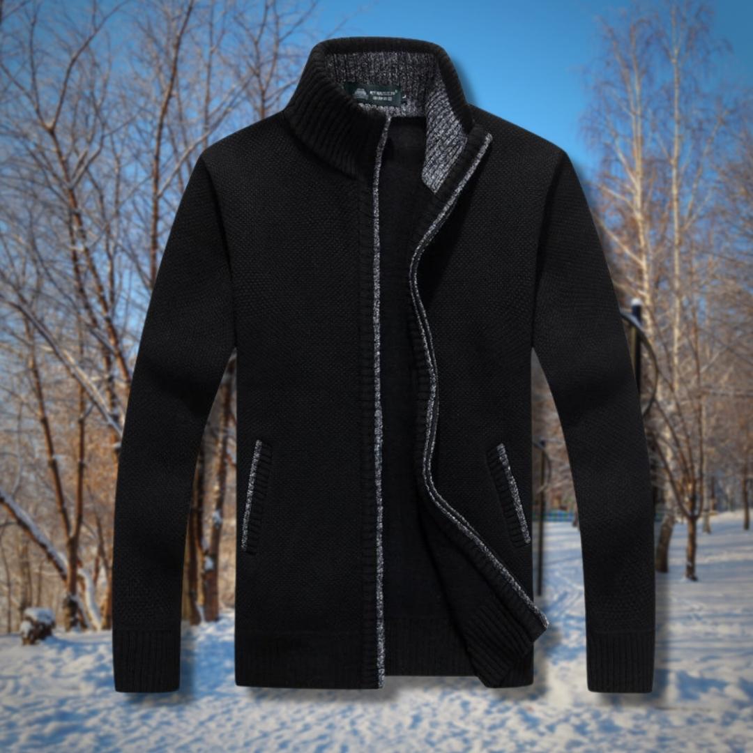 A men's fleece-lined jacket with a classic design, featuring a zip-up front, soft inner lining, and stylish pattern, perfect for warmth and comfort during colder seasons.