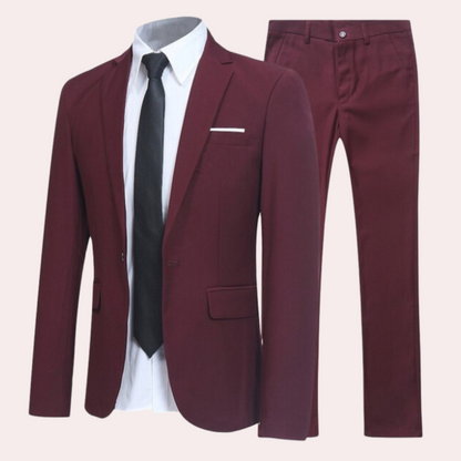 Men's classic suit set featuring a tailored jacket, matching trousers, and a sleek tie, perfect for formal events, business meetings, or special occasions.