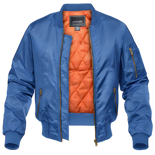 A men's quilted bomber jacket featuring a sleek modern design with a warm quilted interior, zippered details, and ribbed cuffs, perfect for casual outings or layering during cooler days.