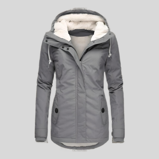 A women's hooded winter coat featuring a cozy insulated design with a soft inner lining, stylish hood, and functional pockets, perfect for staying warm and comfortable during chilly weather.