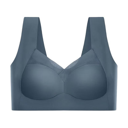 Close-up view of a women's seamless bra with wide straps and supportive design, highlighting its smooth and comfortable fit.